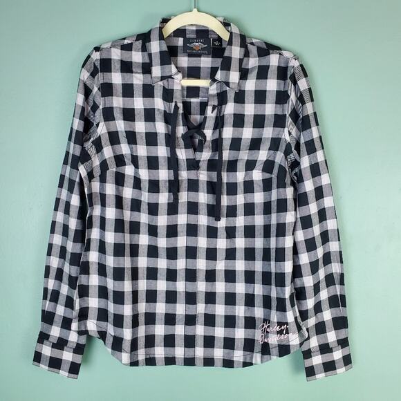 Harley-Davidson Women's Script Front Laced Front Plaid Shirt Size Medium - Picture 1 of 9